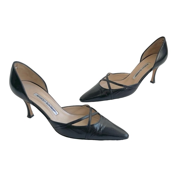 Manolo Blahnik Shoes - Authentic Manolo Blahnik Black Leather Heels